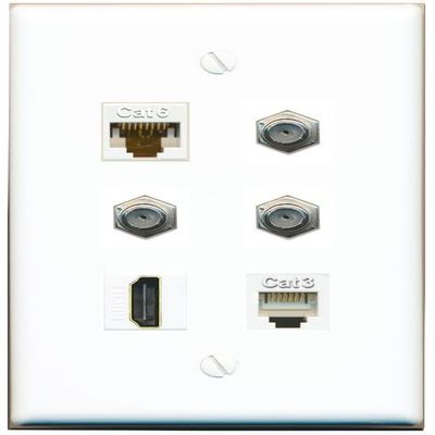 CAT6 3 Coax HDMI Phone Flat/Solid Wall Plate [White]