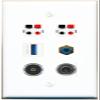 3.5mm RCA-Blue 2 Speaker TOSLINK USB-3 Flat/Solid Wall Plate [White] view 1
