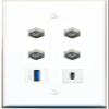 4 Coax USB-3 USBC Flat/Solid Wall Plate [White] view 1