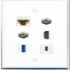CAT6 2 Coax HDMI USB-3 USBC Flat/Solid Wall Plate [White] view 1