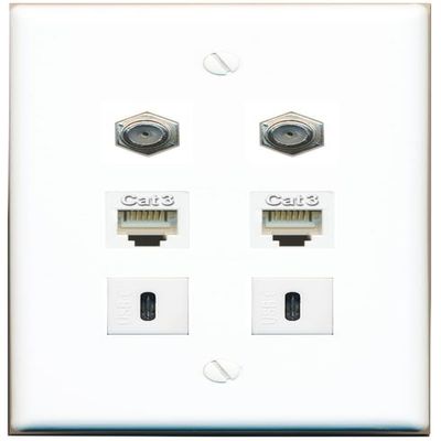 2 Coax 2 Phone 2 USBC Flat/Solid Wall Plate [White]