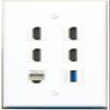 4 HDMI Phone USB-3 Flat/Solid Wall Plate [White] view 1