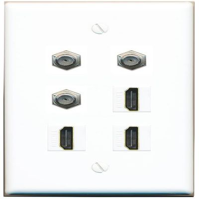 3 Coax 3 HDMI Flat/Solid Wall Plate [White]