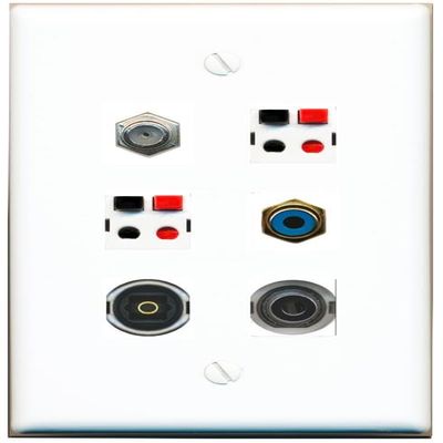 3.5mm Coax RCA-Blue 2 Speaker TOSLINK Flat/Solid Wall Plate [White]