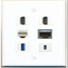 CAT7 2 HDMI Phone USB-3 USBC Flat/Solid Wall Plate [White] view 1