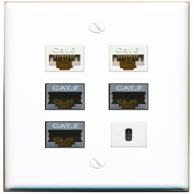 2 CAT6 3 CAT7 USBC Flat/Solid Wall Plate [White]
