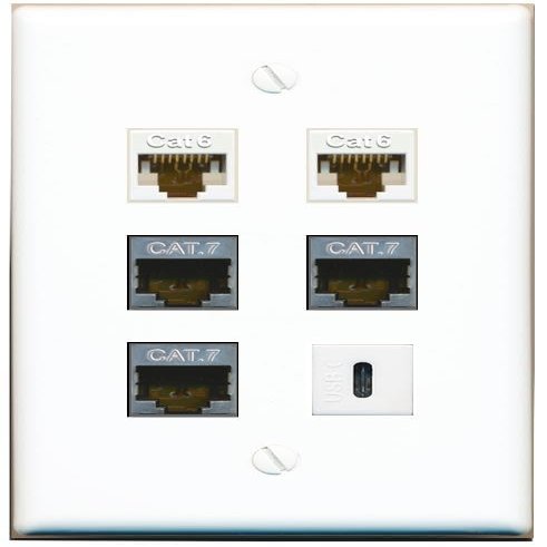 2 CAT6 3 CAT7 USBC Flat/Solid Wall Plate [White]
