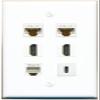 2 CAT6 2 HDMI Phone USBC Flat/Solid Wall Plate [White] view 1
