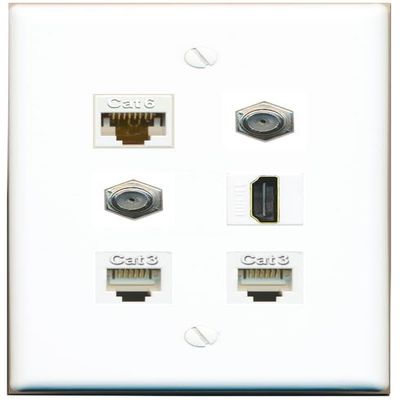 CAT6 2 Coax HDMI 2 Phone Flat/Solid Wall Plate [White]