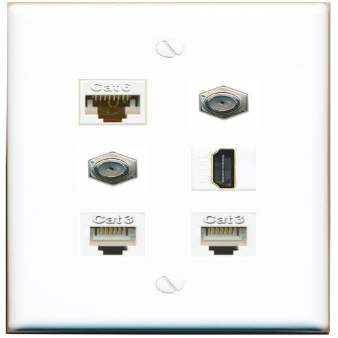 CAT6 2 Coax HDMI 2 Phone Flat/Solid Wall Plate [White]
