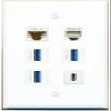 CAT6 Phone 3 USB-3 USBC Flat/Solid Wall Plate [White] view 1