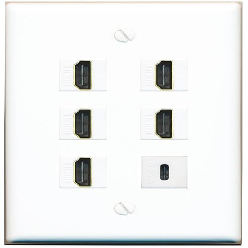 5 HDMI USBC Flat/Solid Wall Plate [White]