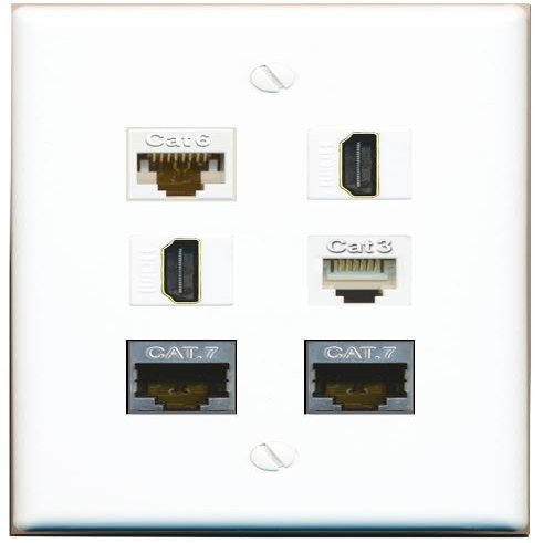 CAT6 2 CAT7 2 HDMI Phone Flat/Solid Wall Plate [White]