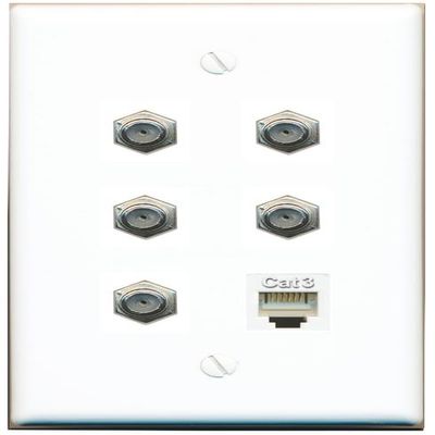 5 COAX PHONE Flat/Solid Wall Plate [White]