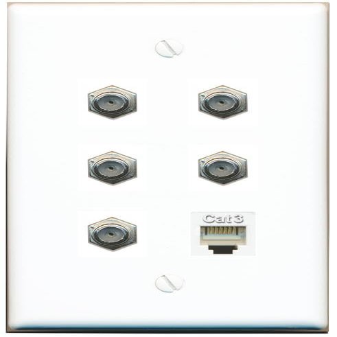 5 COAX PHONE Flat/Solid Wall Plate [White]