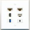 2 CAT6 HDMI Phone USB-3 USBC Flat/Solid Wall Plate [White] view 1