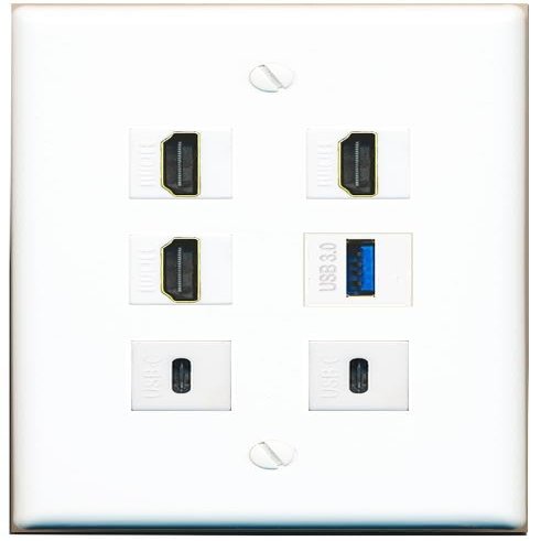 3 HDMI USB-3 2 USBC Flat/Solid Wall Plate [White]