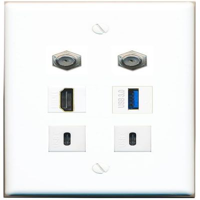 2 Coax HDMI USB-3 2 USBC Flat/Solid Wall Plate [White]