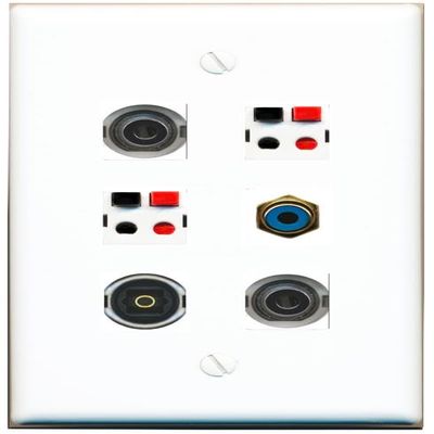 2 3.5mm RCA-Blue 2 Speaker TOSLINK Flat/Solid Wall Plate [White]
