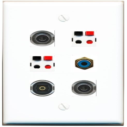 2 3.5mm RCA-Blue 2 Speaker TOSLINK Flat/Solid Wall Plate [White]