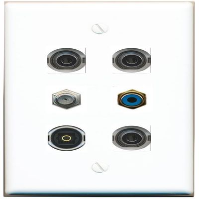 3 3.5mm Coax RCA-Blue TOSLINK Flat/Solid Wall Plate [White]