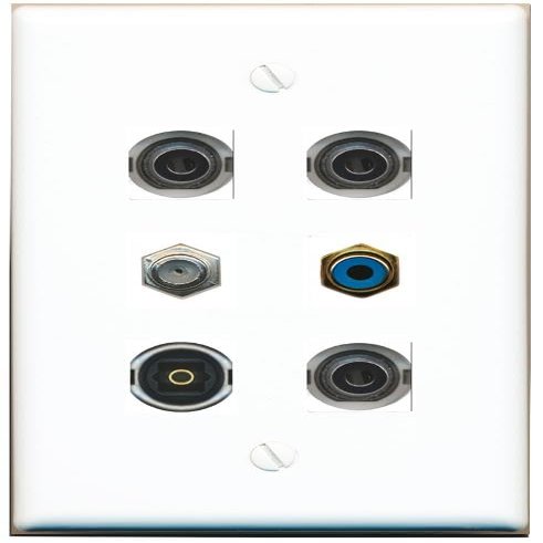 3 3.5mm Coax RCA-Blue TOSLINK Flat/Solid Wall Plate [White]