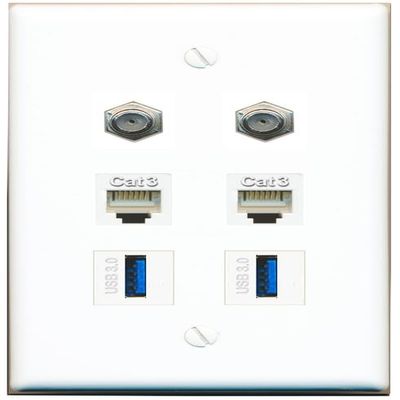2 Coax 2 Phone 2 USB-3 Flat/Solid Wall Plate [White]