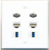 2 Coax 2 Phone 2 USB-3 Flat/Solid Wall Plate [White] view 1
