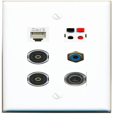 3.5mm Phone RCA-Blue Speaker 2 TOSLINK Flat/Solid Wall Plate [White]