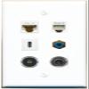 3.5mm CAT6 Phone RCA-Blue TOSLINK USBC Flat/Solid Wall Plate [White] view 1