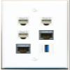 2 CAT7 3 Phone USB-3 Flat/Solid Wall Plate [White] view 1