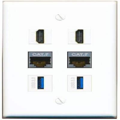 2 CAT7 2 HDMI 2 USB-3 Flat/Solid Wall Plate [White]