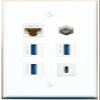 CAT6 Coax 3 USB-3 USBC Flat/Solid Wall Plate [White] view 1
