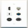 3.5mm HDMI Phone RCA-Blue TOSLINK USBC Flat/Solid Wall Plate [White] view 1