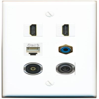 3.5mm 2 HDMI Phone RCA-Blue TOSLINK Flat/Solid Wall Plate [White]