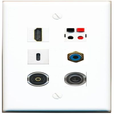 3.5mm HDMI RCA-Blue Speaker TOSLINK USBC Flat/Solid Wall Plate [White]
