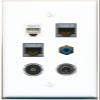 3.5mm 2 CAT7 Phone RCA-Blue TOSLINK Flat/Solid Wall Plate [White] view 1