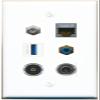 3.5mm CAT7 Coax RCA-Blue TOSLINK USB-3 Flat/Solid Wall Plate [White] view 1
