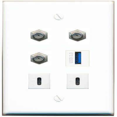 3 Coax USB-3 2 USBC Flat/Solid Wall Plate [White]