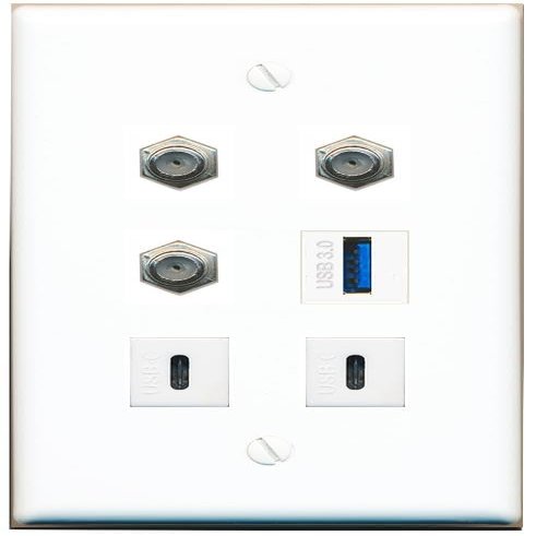 3 Coax USB-3 2 USBC Flat/Solid Wall Plate [White]