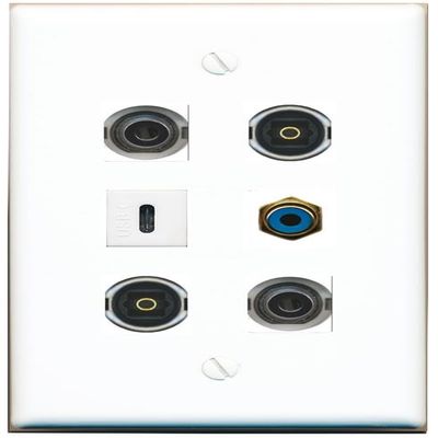 2 3.5mm RCA-Blue 2 TOSLINK USBC Flat/Solid Wall Plate [White]