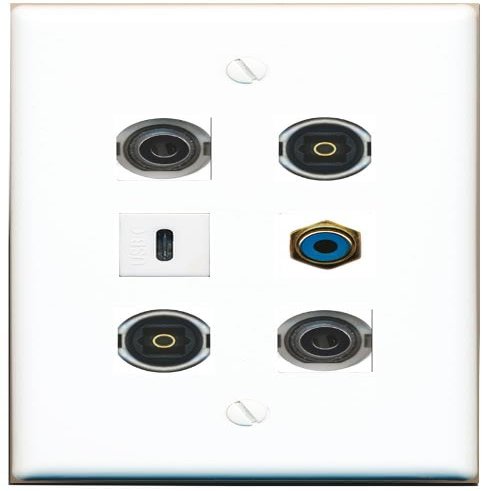 2 3.5mm RCA-Blue 2 TOSLINK USBC Flat/Solid Wall Plate [White]