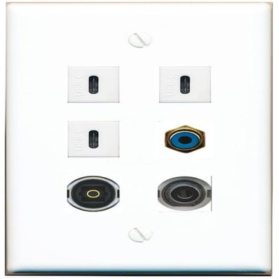3.5mm RCA-Blue TOSLINK 3 USBC Flat/Solid Wall Plate [White]