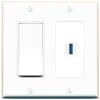 [1 Ports] USB-3 Wall Plate with Decorative Light Switch [White] view 1