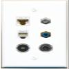 3.5mm CAT6 Coax Phone RCA-Blue TOSLINK Flat/Solid Wall Plate [White] view 1