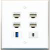 4 Phone USB-3 USBC Flat/Solid Wall Plate [White] view 1
