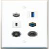 3.5mm Coax RCA-Blue TOSLINK USB-3 USBC Flat/Solid Wall Plate [White] view 1