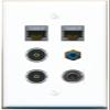 3.5mm 2 CAT7 RCA-Blue 2 TOSLINK Flat/Solid Wall Plate [White] view 1
