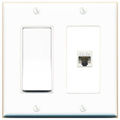 [1 Ports] CAT5E-WHITE Wall Plate with Decorative Light Switch [White]