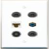 3 3.5mm CAT6 RCA-Blue TOSLINK Flat/Solid Wall Plate [White] view 1